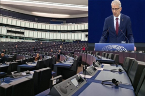 Срам! Денков говори пред празна зала в Европарламента. Оплака се от Путин и великоруски апетити